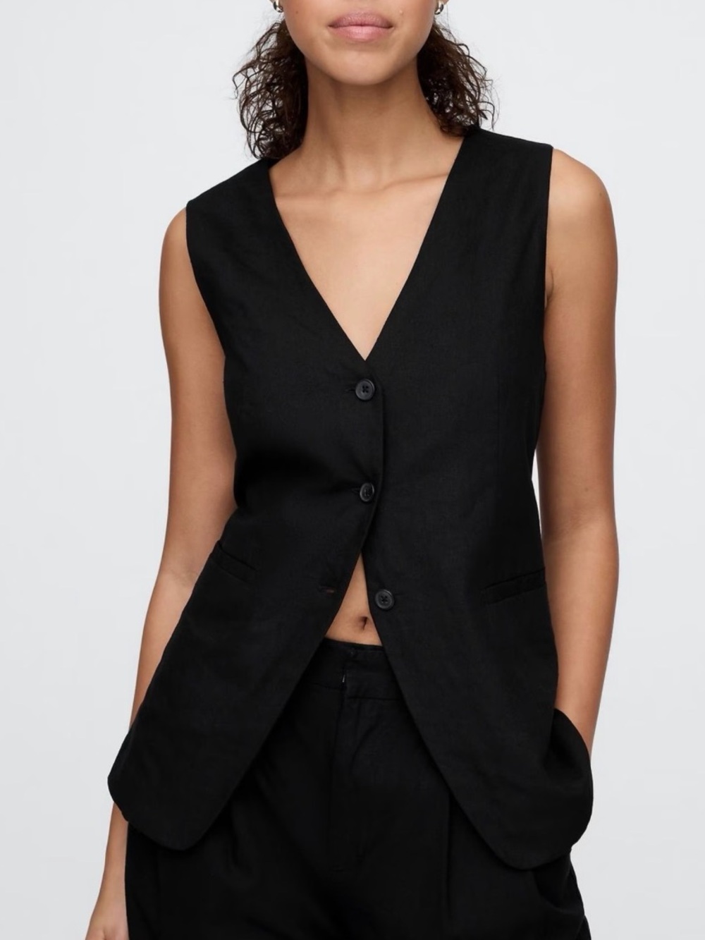 NWT Gap Black Linen-Blend Longline Vest Size S